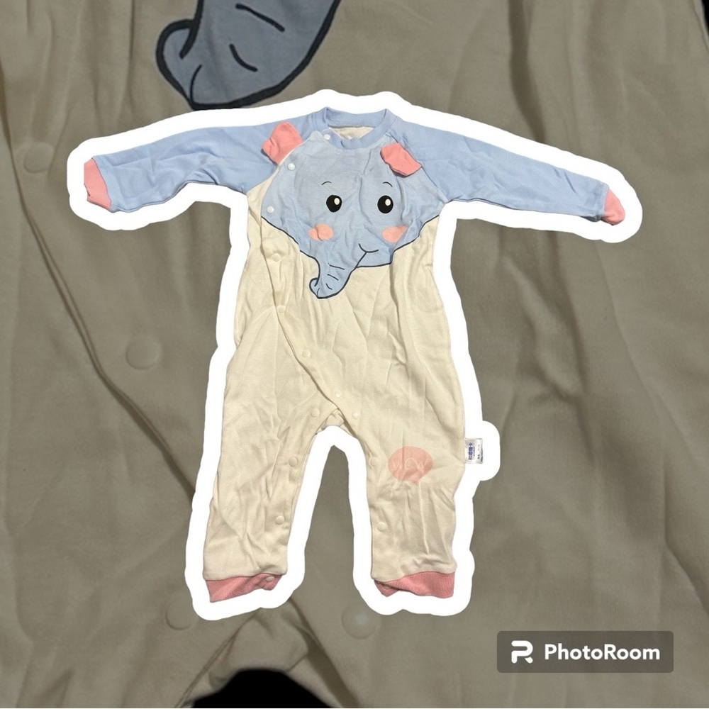 Blue and Cream Elephant Face One Piece Footie